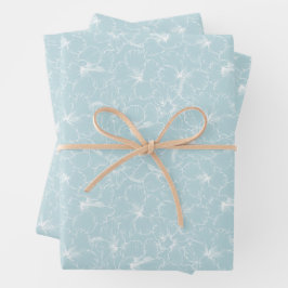 Weiße Blume auf blau Geschenkpapier Set