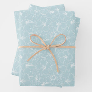 Weiße Blume auf blau Geschenkpapier Set