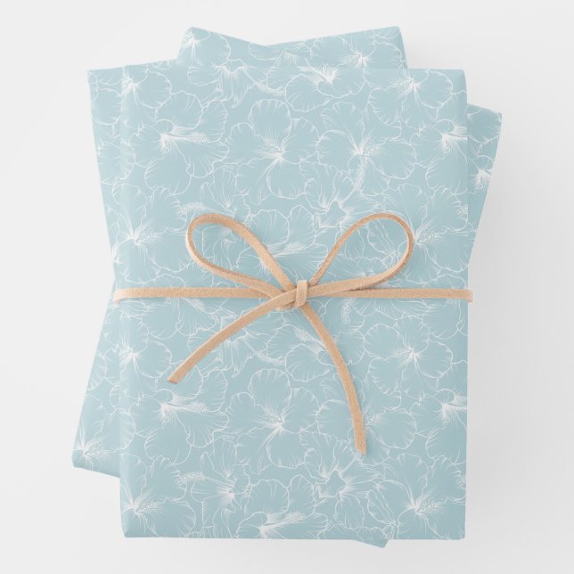 Weiße Blume auf blau Geschenkpapier Set (Beispiel)