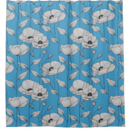 Weiße Blume auf blauem Hintergrund Duschvorhang