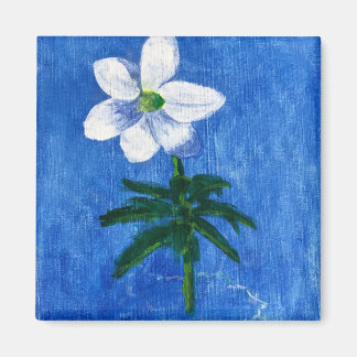 weiße Blume auf blauem Lackmagneten Magnet