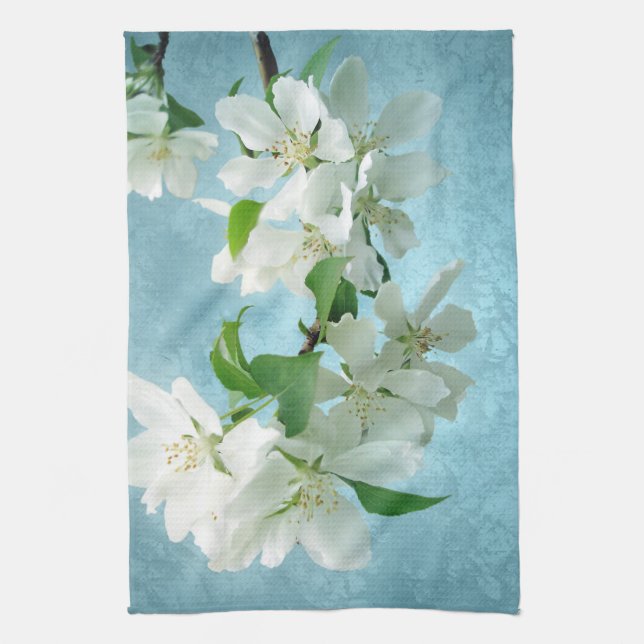 Weiße Blume auf Blue Sky Kitchen Geschirr Handtuch (Vertikal)