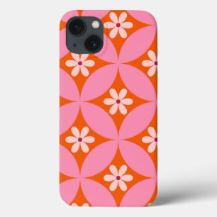 Weiße Blume auf dem Muster der rosafarbenen Kreise Case-Mate iPhone Hülle