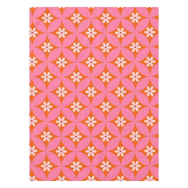 Weiße Blume auf dem Muster der rosafarbenen Kreise Tischdecke (Vorderseite)