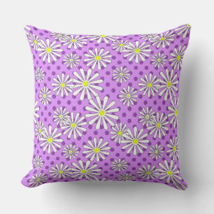 Weiße Blume auf einem Polka-Punkt-Hintergrund Kissen