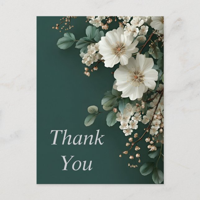 Weiße Blume auf Forest Green Danke Karte (Vorderseite)