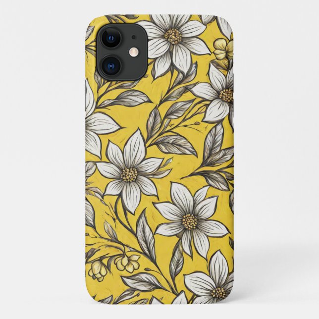 Weiße Blume auf gelbem Hintergrund Case-Mate iPhone Hülle (Rückseite)