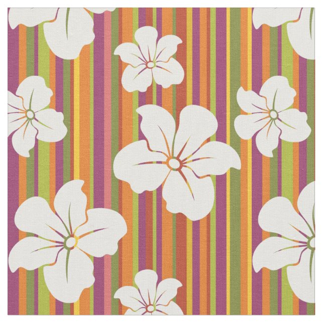 Weiße Blume auf gestreiftem Hintergrund Stoff (Nahaufnahme)