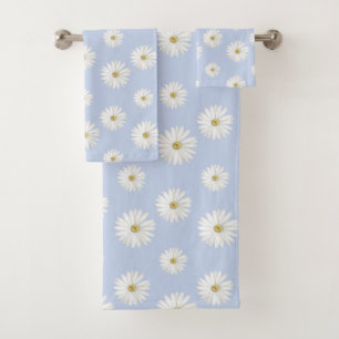 Weiße Blume auf hellblau Badhandtuch Set