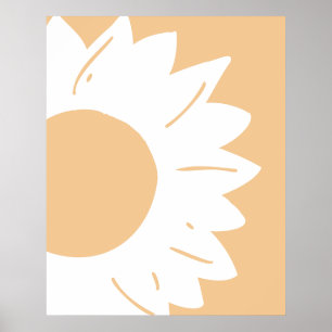 Weiße Blume auf heller orangefarbener abstrakter W Poster