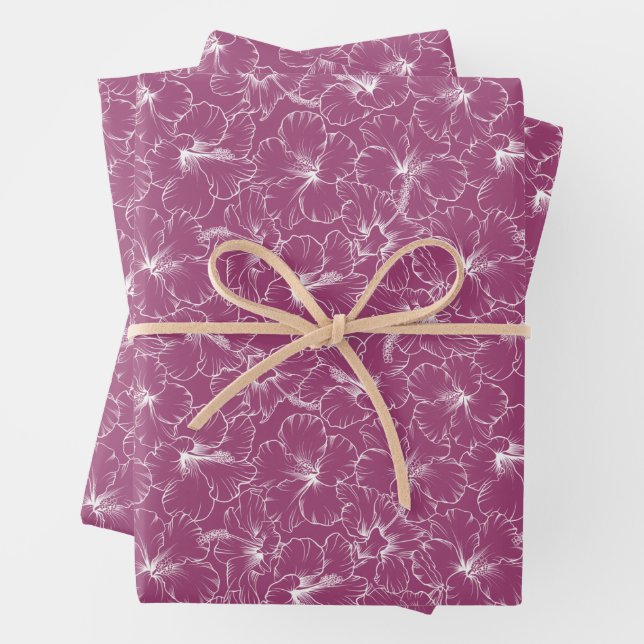 Weiße Blume auf Himbeere Geschenkpapier Set (Beispiel)