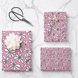 Weiße Blume auf rosa Untergrund Geschenkpapier Set