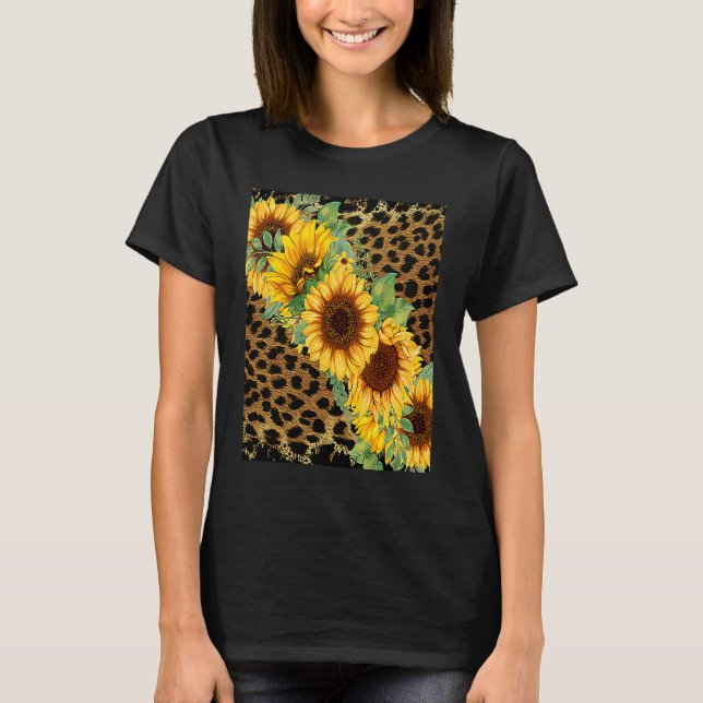 Weiße Blume aus blauem Leopard T-Shirt (Vorderseite)