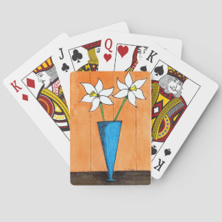 Weiße Blume aus dem Mittelalter in Blauer Vase Spielkarten
