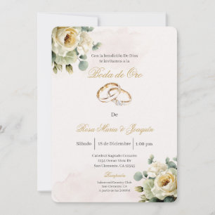 Weiße Blume Beige Goldene Hochzeit editierbar Einladung