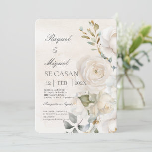 Weiße Blume beige spanische Einladung zur Hochzeit