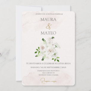 Weiße Blume Beige spanische Hochzeitseinladung Einladung