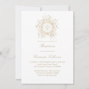 Weiße Blume bilden den Rahmen für Taufe Einladung