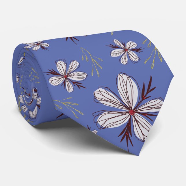 WEISSE BLUME, BLAUER HINTERGRUND KRAWATTE (Gerollt)