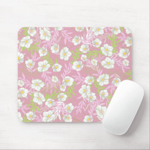 Weiße Blume, blaues Hintergrund-Blumenmuster Mousepad