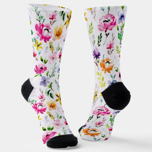 Weiße Blume Blumenmuster Socken (Gewinkelt)
