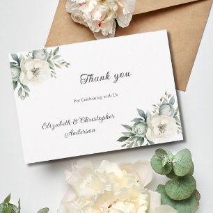 Weiße Blume Botanische Grünpflanzen Hochzeit Dankeskarte
