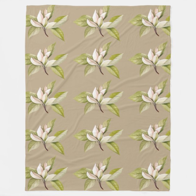 Weiße Blume, brauner Hintergrund Fleecedecke (Vorderseite)