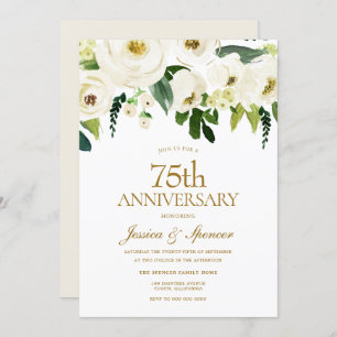 Weiße Blume & Creme 75. Hochzeitstag Einladung