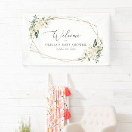 Weiße Blume, Creme-Blume, Babydusche Empfang Banner