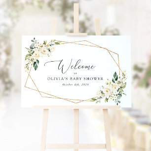 Weiße Blume, Creme-Blume, Babydusche Empfang Poster