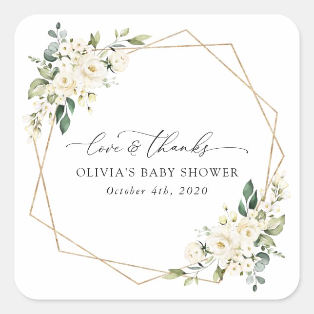 Weiße Blume, Creme-Blume, Boho, Babydusche Quadratischer Aufkleber (Vorderseite)