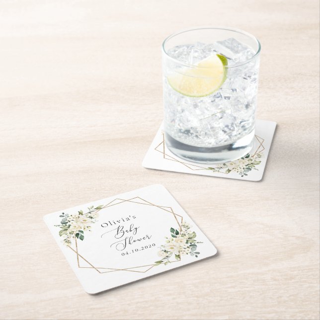 Weiße Blume, Creme-Blume, Boho, Babydusche Rechteckiger Pappuntersetzer (Vor Ort)