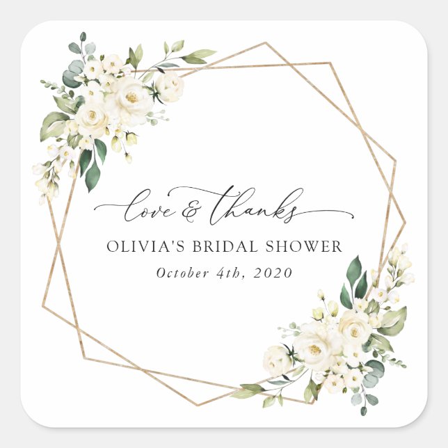 Weiße Blume, Creme-Blume, Boho, Brautparty Quadratischer Aufkleber (Vorderseite)