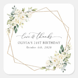 Weiße Blume, Creme-Blume, Boho, Geburtstag Quadratischer Aufkleber