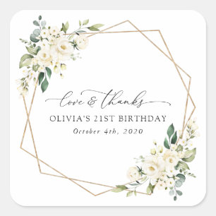 Weiße Blume, Creme-Blume, Boho, Geburtstag Quadratischer Aufkleber