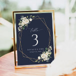 Weiße Blume, Creme-Blume, Boho, Tischnummern<br><div class="desc">Fügen Sie Ihrer Hochzeitsfeier eine persönliche Touch mit diesen stilvollen und unvergesslichen Party hinzu! Das Design zeichnet sich durch weiße Aquarellfarben-Blume,  Grünpflanzen und goldene Rahmen auf marineblau-blauem Hintergrund aus.</div>