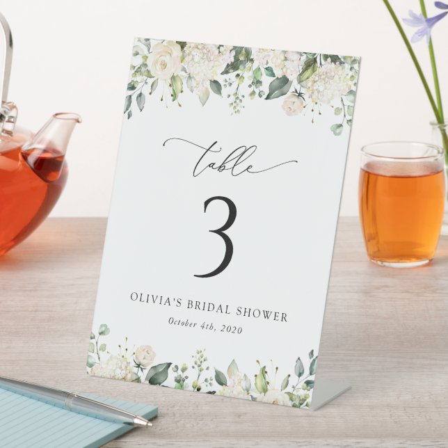 Weiße Blume, Creme-Blume, Boho, Tischnummern Sockelschild (In Situ)