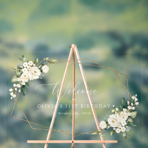 Weiße Blume, Creme-Blume, GeburtstagsWillkommen Acrylschild