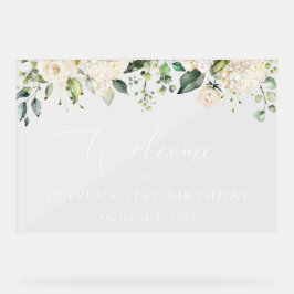 Weiße Blume, Creme-Blume, GeburtstagsWillkommen Acrylschild