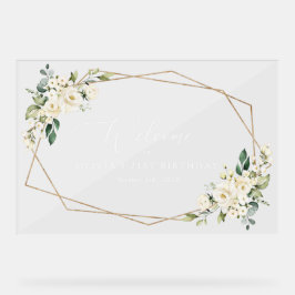 Weiße Blume, Creme-Blume, GeburtstagsWillkommen Acrylschild