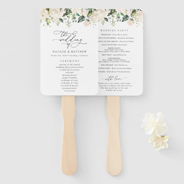 Weiße Blume, Creme-Blume, Hochzeitsprogramm Fächer (Vorne und Hinten)