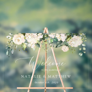 Weiße Blume, cremige Blume, Begrüßung Acrylschild