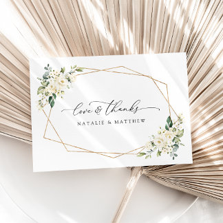 Weiße Blume, cremige Blume, Grünpflanzen, Hochzeit Dankeskarte