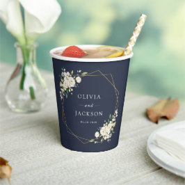 Weiße Blume, cremige Blume, Grünpflanzen, Hochzeit Pappbecher