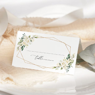 Weiße Blume, cremige Blume, Grünpflanzen, Hochzeit Platzkarte