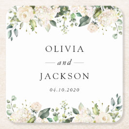 Weiße Blume, cremige Blume, Grünpflanzen, Hochzeit Rechteckiger Pappuntersetzer