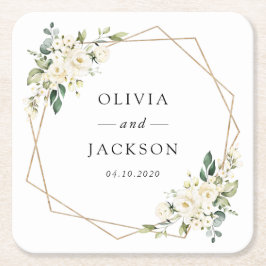 Weiße Blume, cremige Blume, Grünpflanzen, Hochzeit Rechteckiger Pappuntersetzer