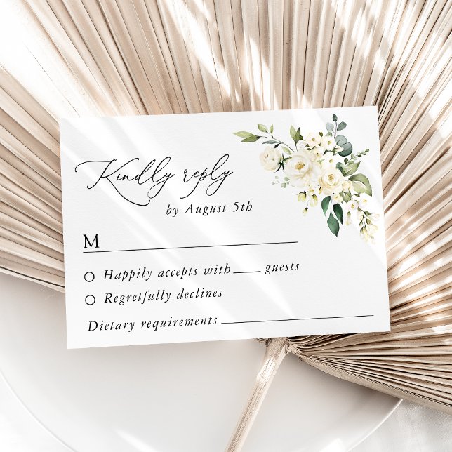 Weiße Blume, cremige Blume, Grünpflanzen, Hochzeit RSVP Karte (Von Creator hochgeladen)