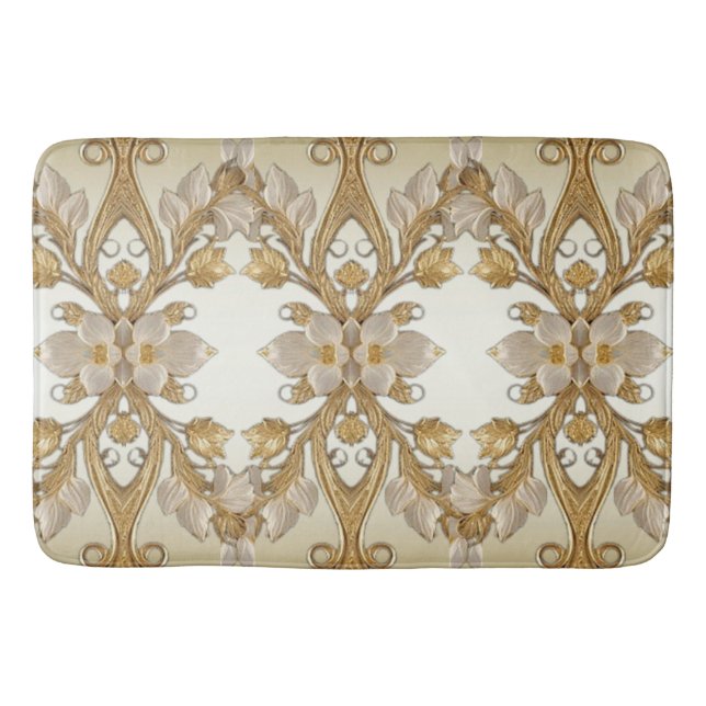 Weiße Blume Decorative Gold Bath Mat Badematte (Vorderseite)