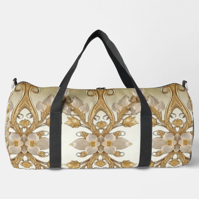 Weiße Blume Decorative Gold Duffle Bag (Vorderseite)